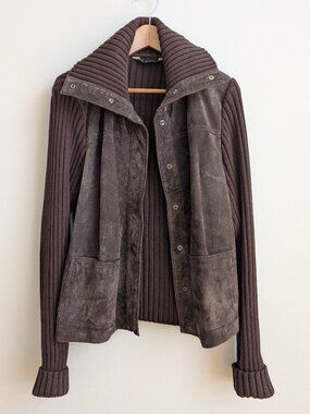 Lady Hathaway suede leather front Large sweater jacket dark chocolate brown